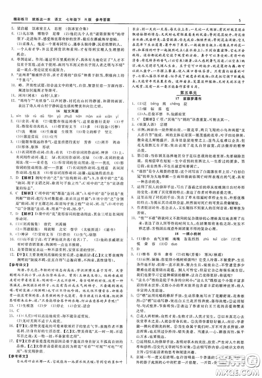 浙江工商大學(xué)出版社2020精彩練習(xí)就練這一本七年級(jí)語(yǔ)文下冊(cè)R版答案