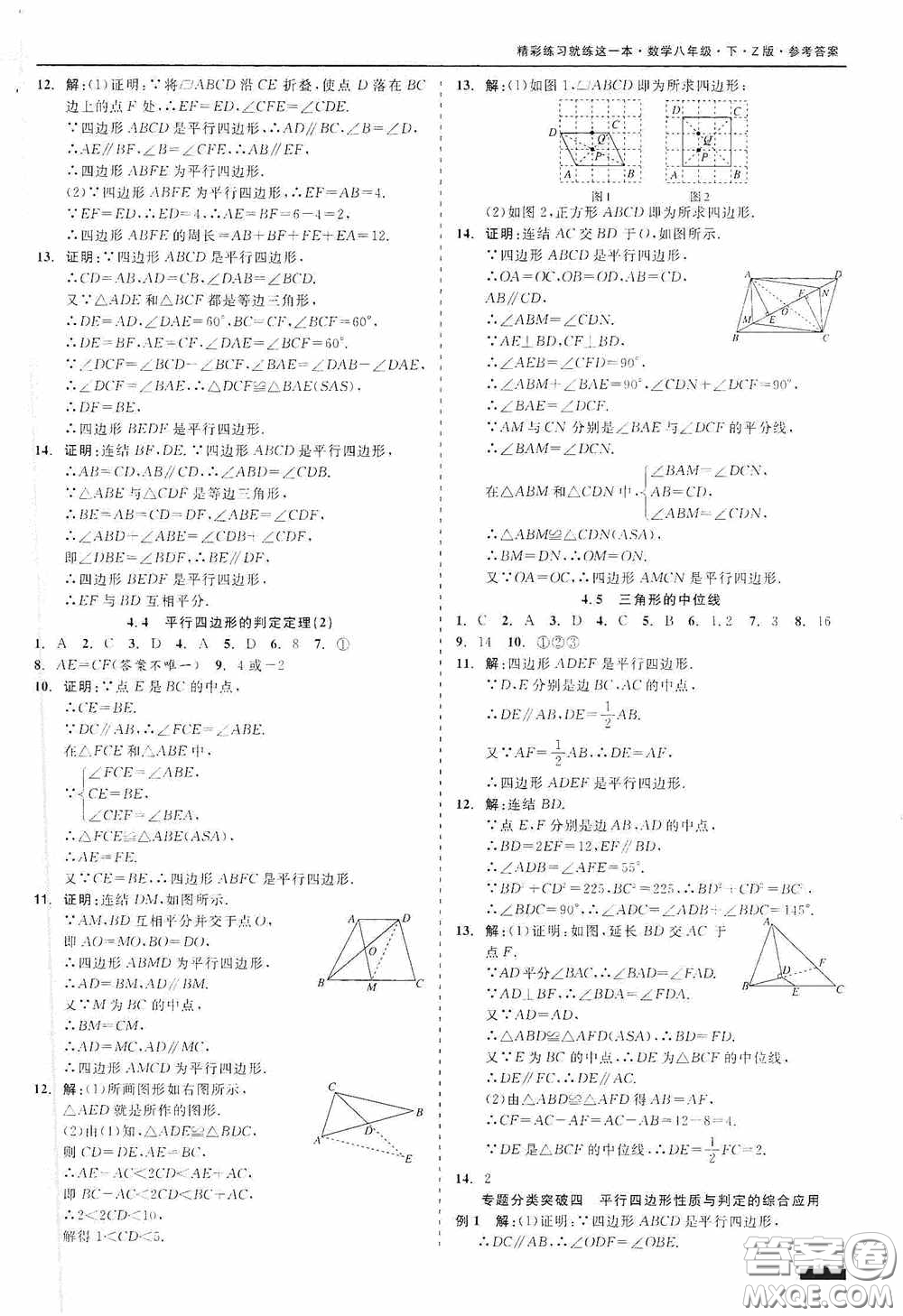 浙江工商大學(xué)出版社2020精彩練習(xí)就練這一本八年級(jí)數(shù)學(xué)下冊(cè)Z版B本答案