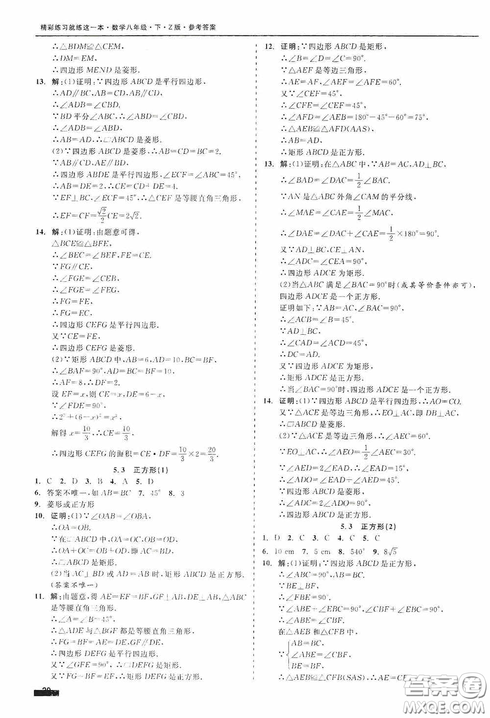 浙江工商大學(xué)出版社2020精彩練習(xí)就練這一本八年級(jí)數(shù)學(xué)下冊(cè)Z版B本答案