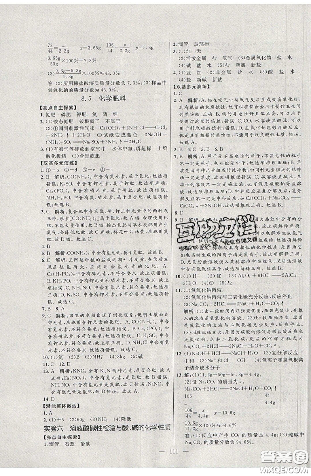 2020年亮點(diǎn)激活中學(xué)教材多元演練九年級(jí)化學(xué)下冊(cè)粵教版答案