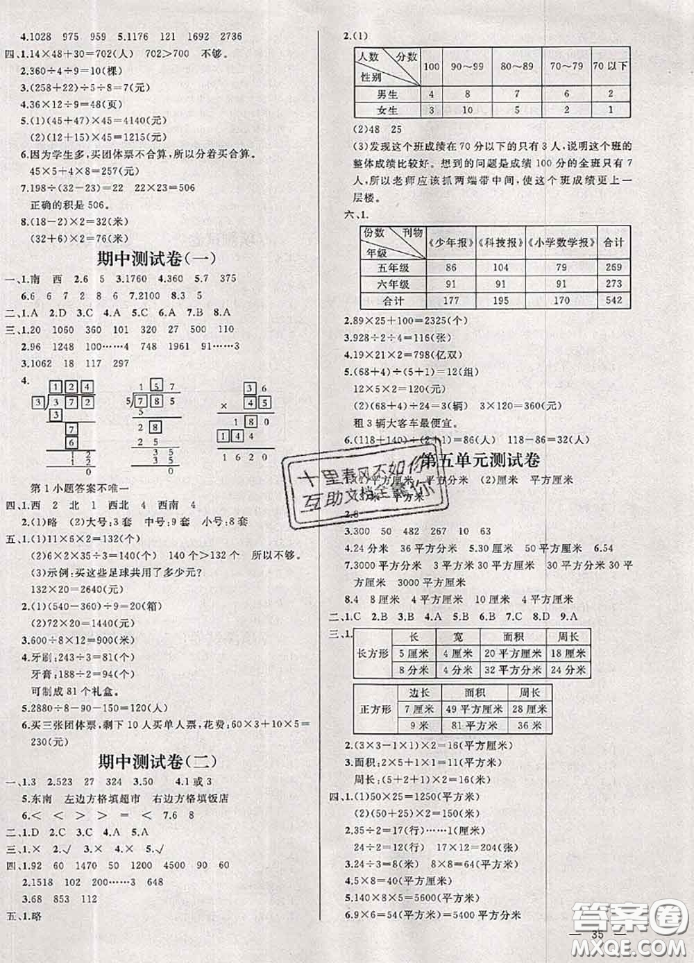 鐘書(shū)金牌2020春過(guò)關(guān)沖刺100分三年級(jí)數(shù)學(xué)下冊(cè)人教版答案