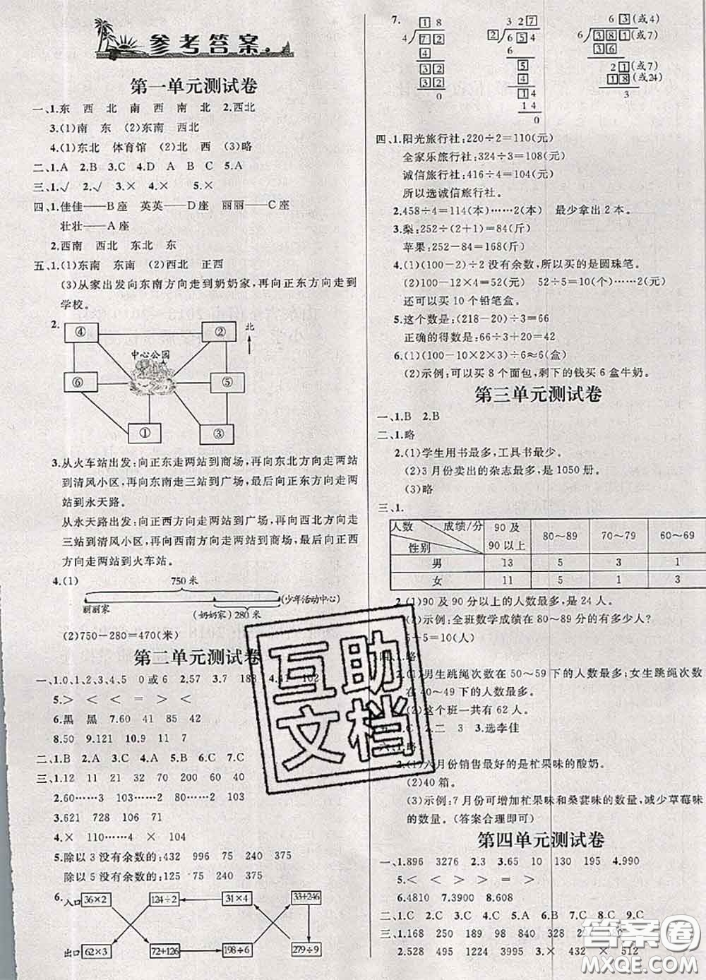 鐘書(shū)金牌2020春過(guò)關(guān)沖刺100分三年級(jí)數(shù)學(xué)下冊(cè)人教版答案