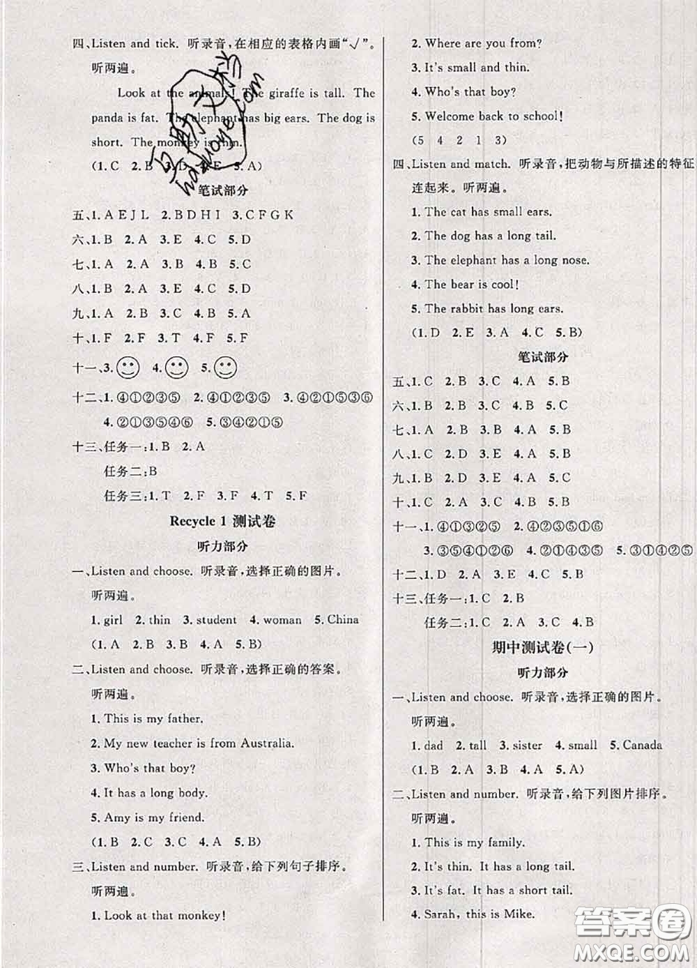 鐘書(shū)金牌2020春過(guò)關(guān)沖刺100分三年級(jí)英語(yǔ)下冊(cè)人教版答案