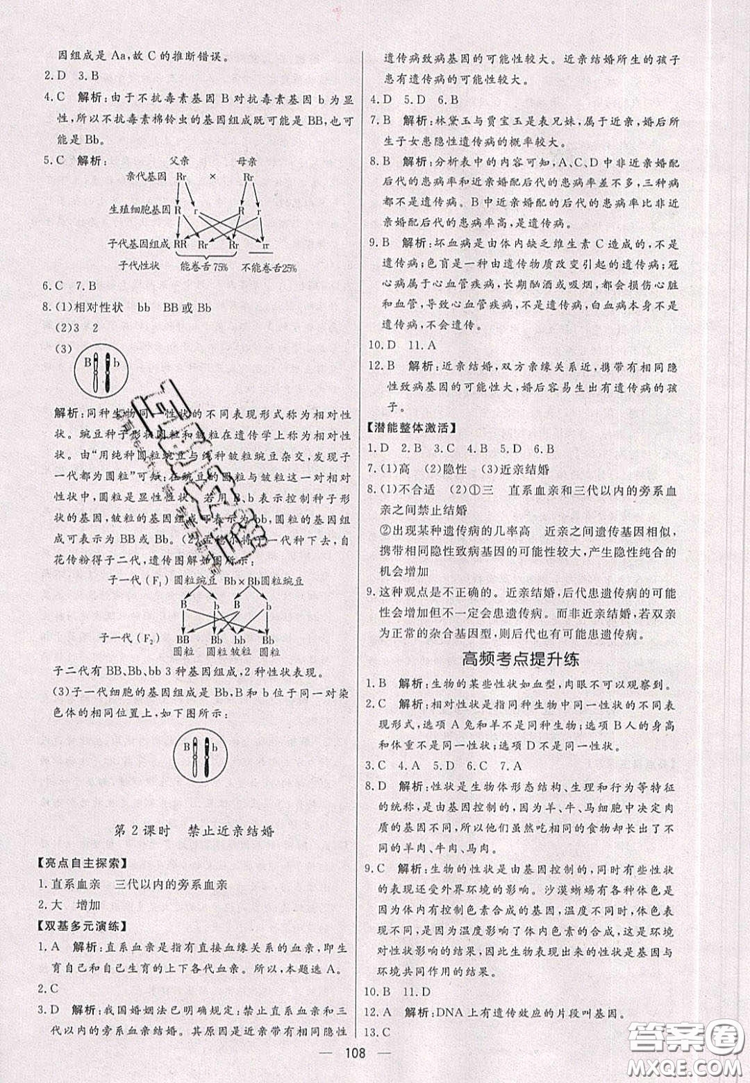 2020年亮點激活中學(xué)教材多元演練八年級生物下冊人教版答案