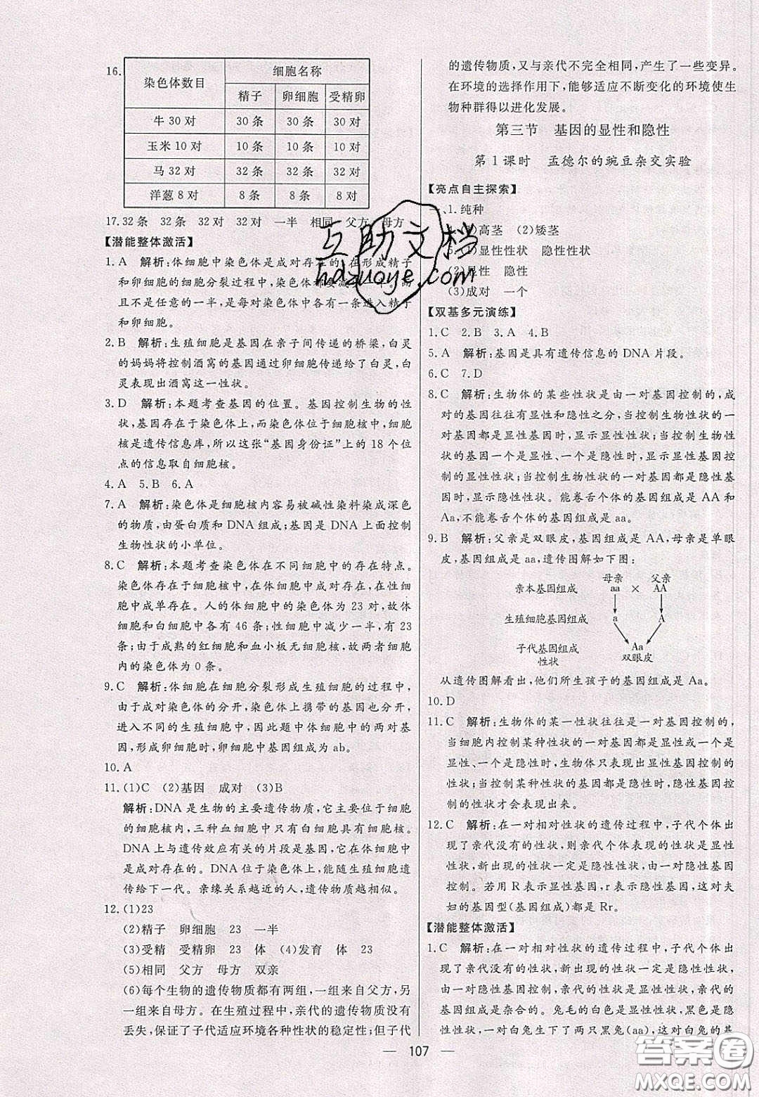 2020年亮點激活中學(xué)教材多元演練八年級生物下冊人教版答案