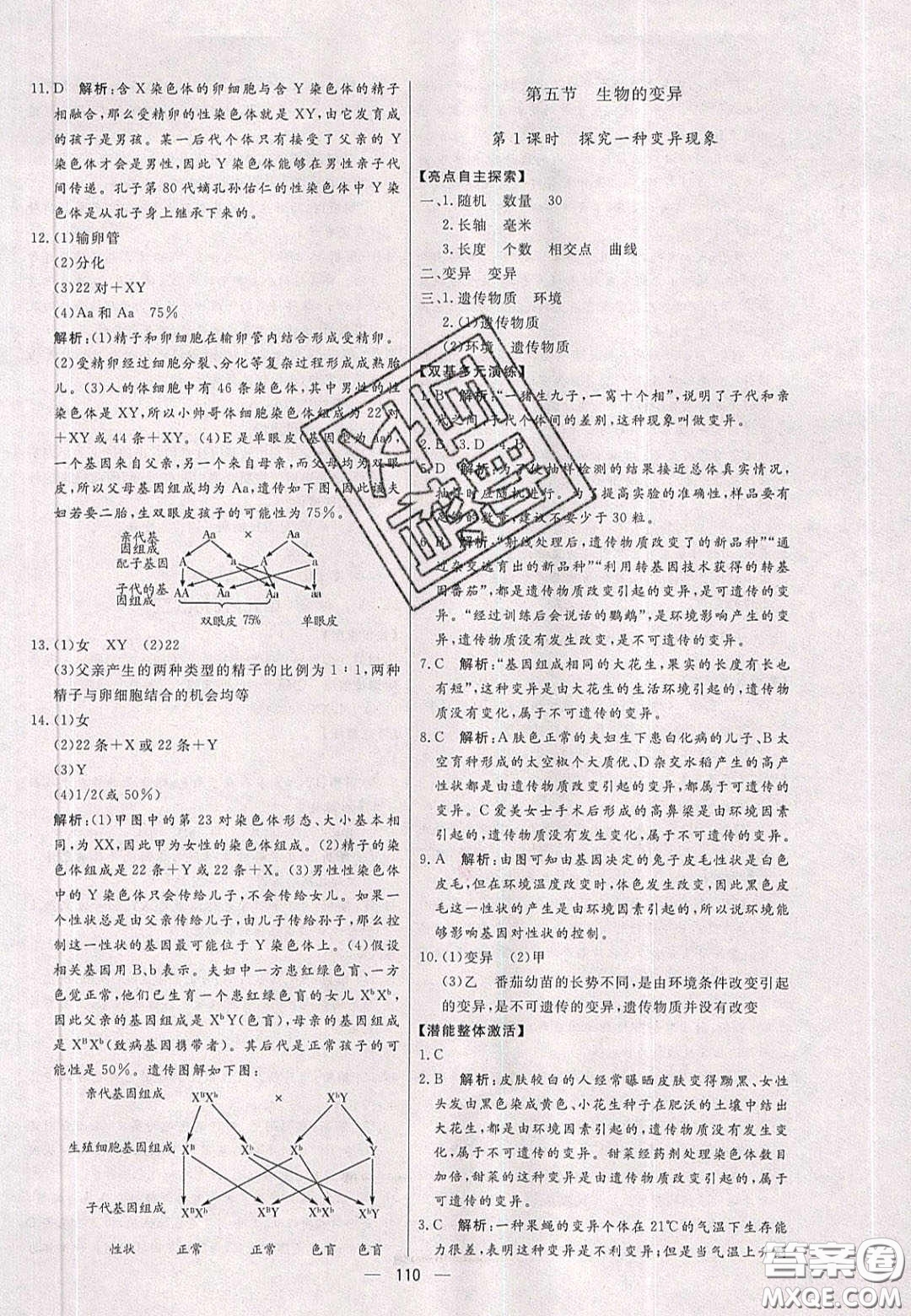 2020年亮點激活中學(xué)教材多元演練八年級生物下冊人教版答案