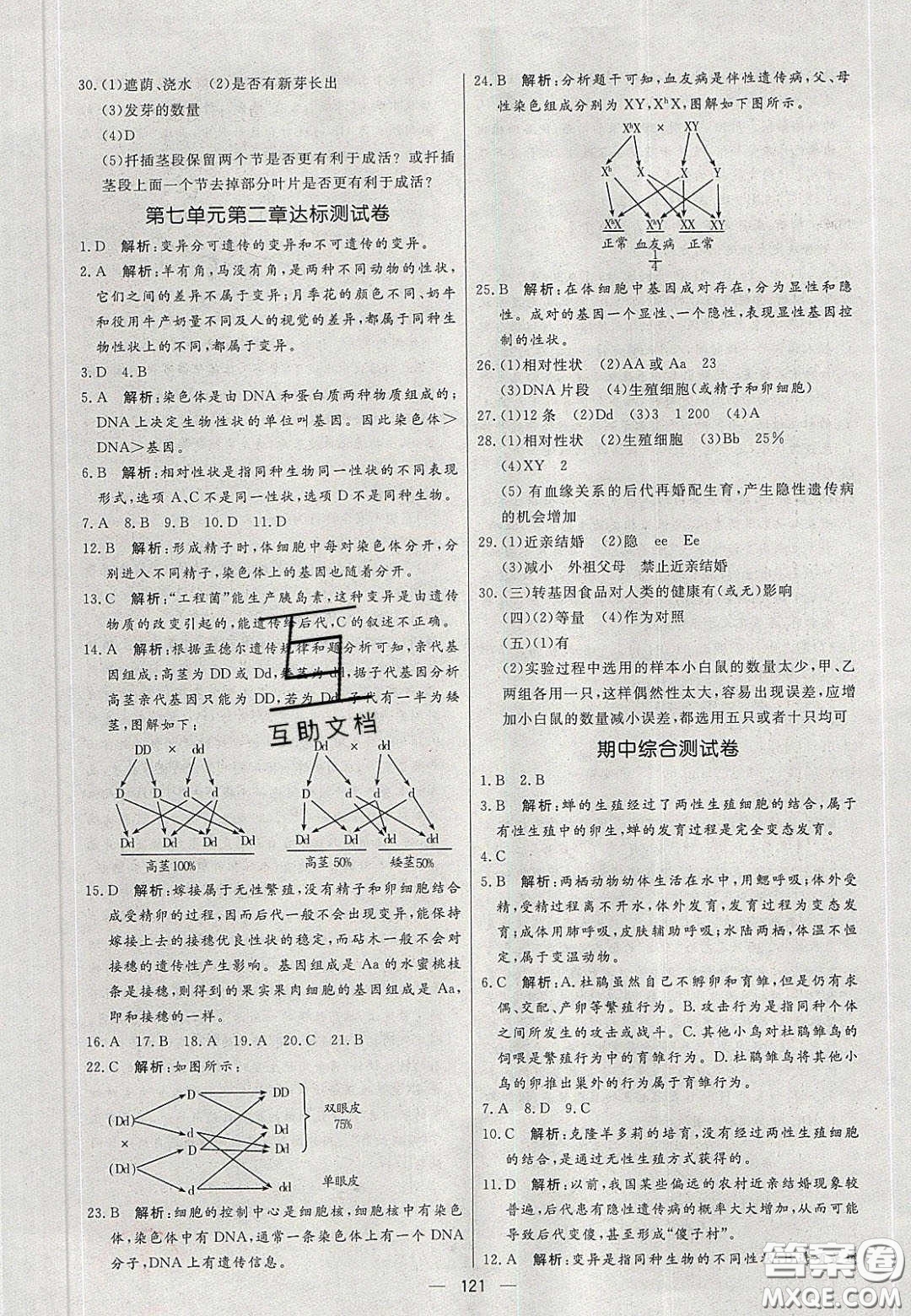 2020年亮點激活中學(xué)教材多元演練八年級生物下冊人教版答案