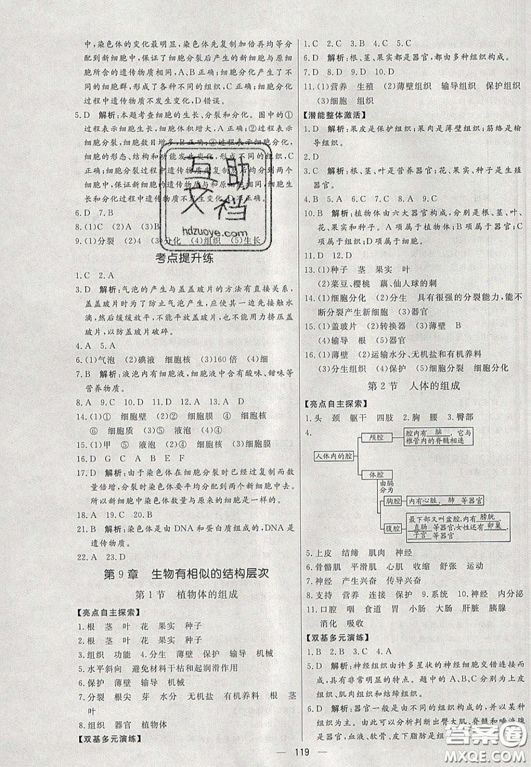 2020年亮點激活中學教材多元演練七年級生物下冊蘇科版答案