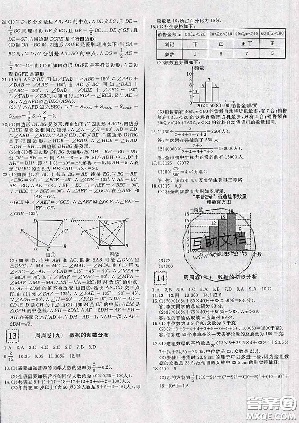2020新版優(yōu)翼優(yōu)干線周周卷初中數(shù)學(xué)八年級(jí)下冊(cè)滬科版答案