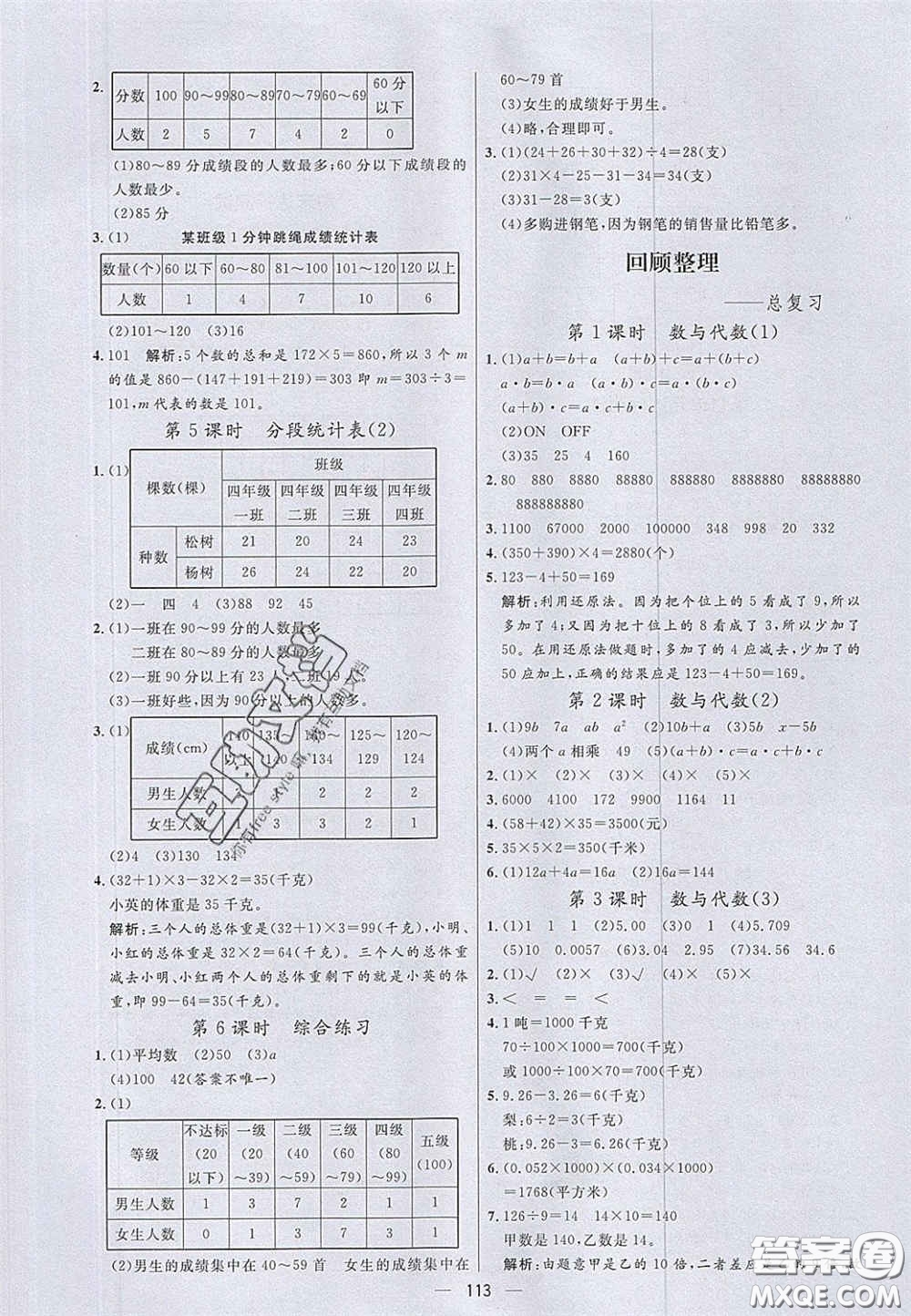 2020亮點(diǎn)激活小學(xué)教材多元演練四年級數(shù)學(xué)下冊青島版答案