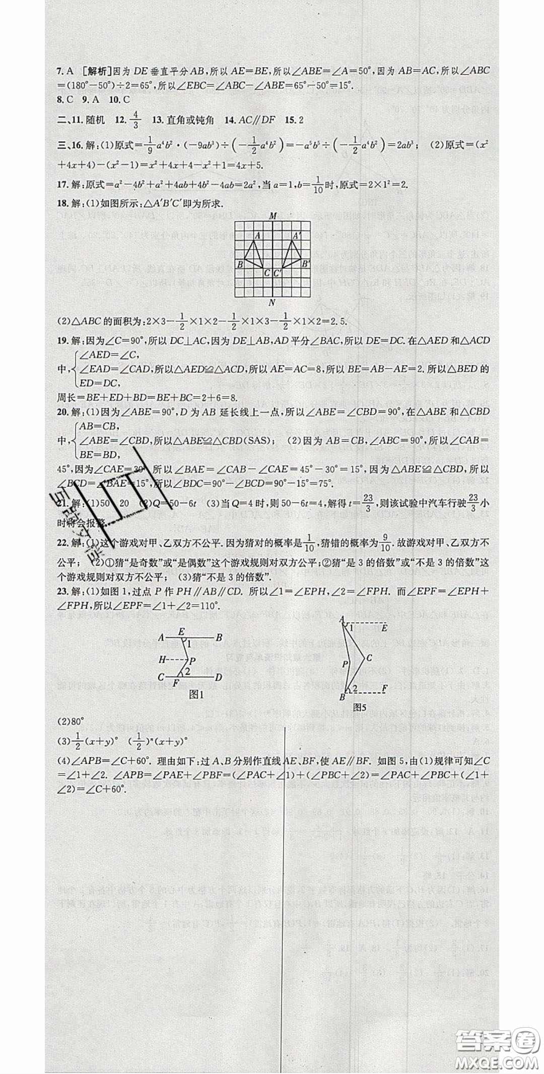 2020年高分裝備復(fù)習(xí)與測試七年級數(shù)學(xué)下冊北師大版答案