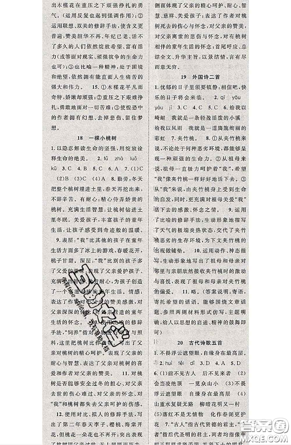 2020春優(yōu)質(zhì)課堂導(dǎo)學(xué)案七年級(jí)語(yǔ)文下冊(cè)人教版答案