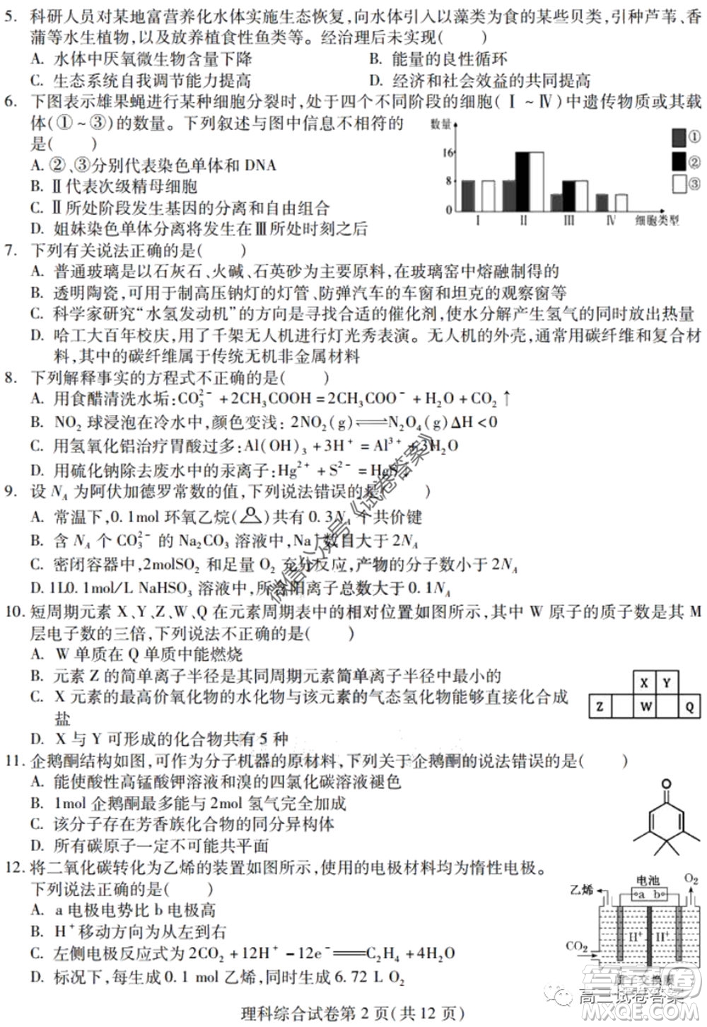 黑龍江省實驗中學(xué)2020年第三次模擬考試?yán)砜凭C合試題及答案