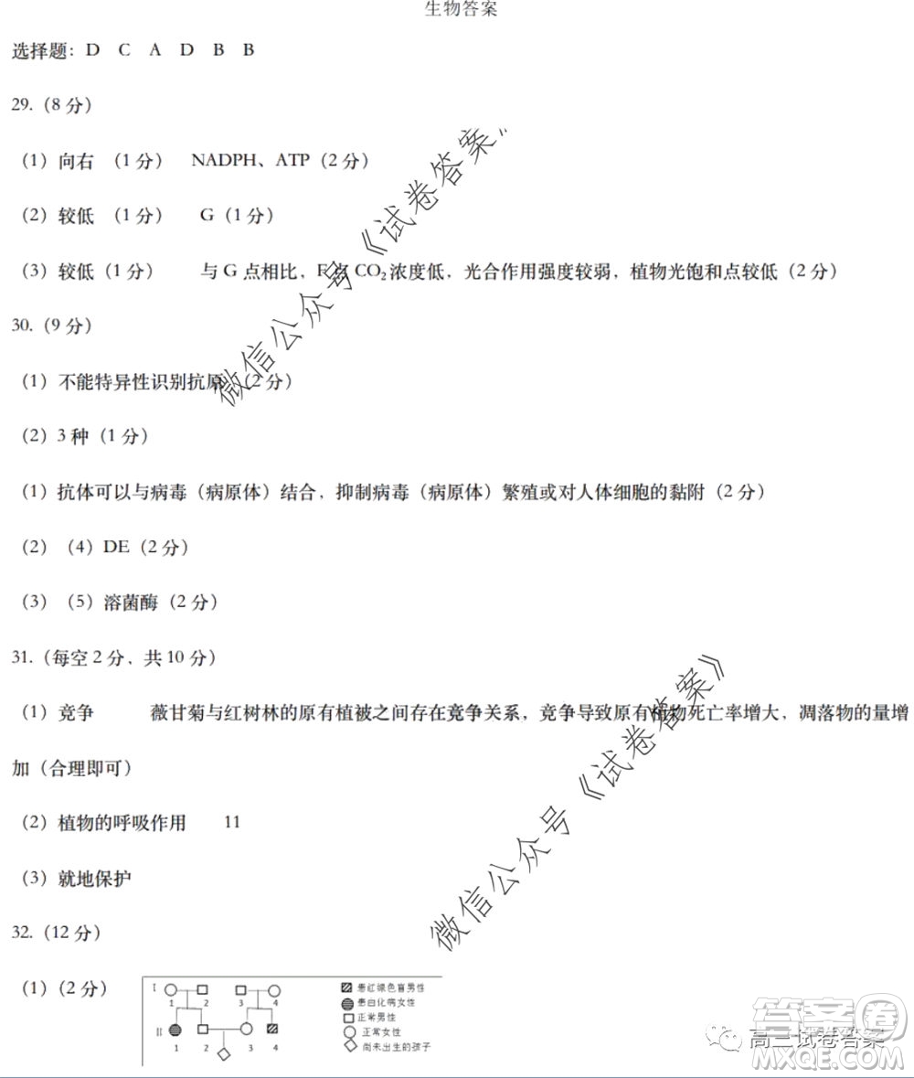 黑龍江省實驗中學(xué)2020年第三次模擬考試?yán)砜凭C合試題及答案