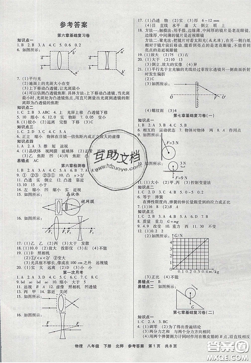 陽光出版社2020年優(yōu)品單元與期末八年級(jí)物理下冊(cè)北師大版答案