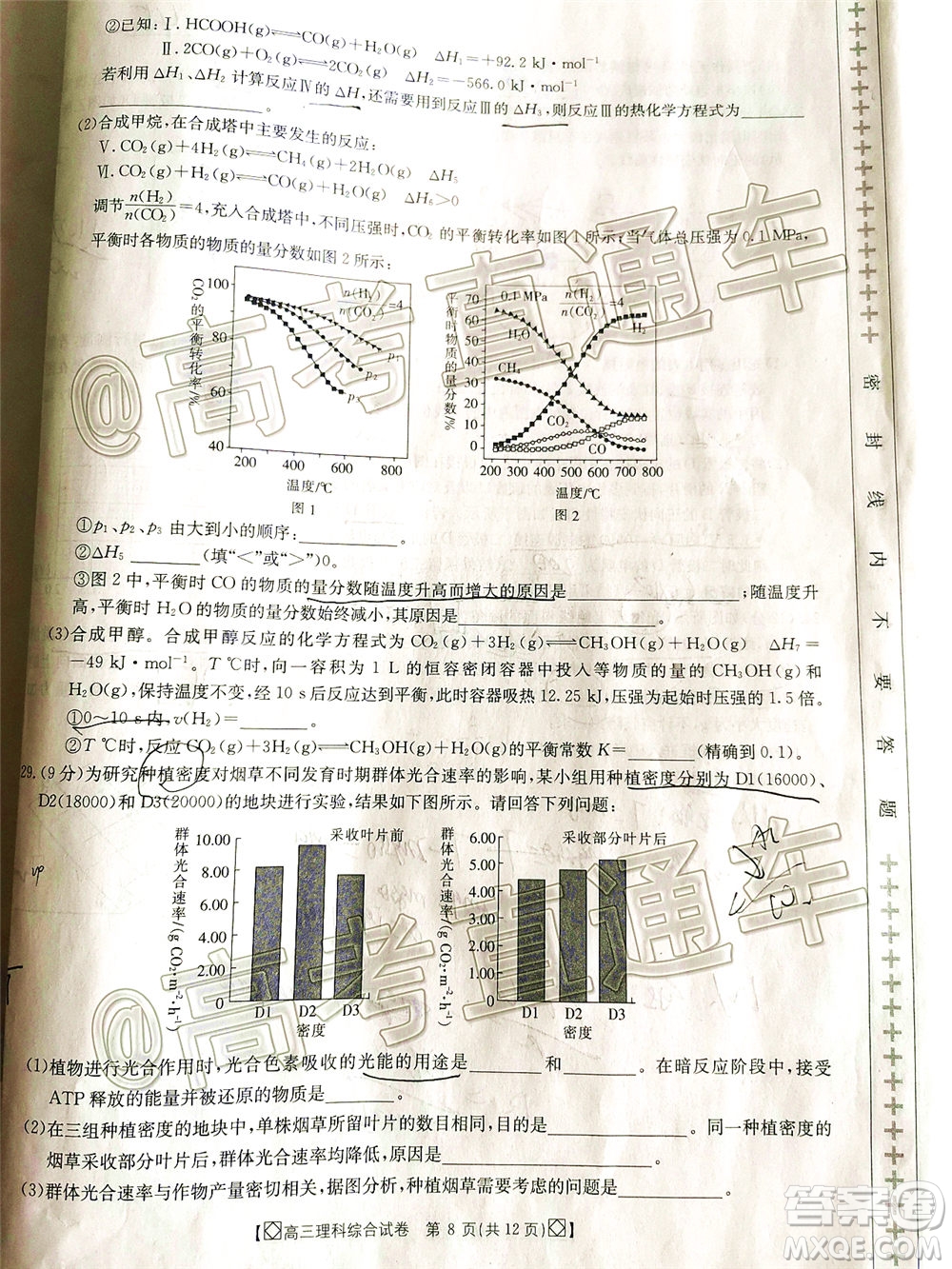 2020年金太陽百萬聯(lián)考全國I卷雙四方形高三理科綜合試題及答案