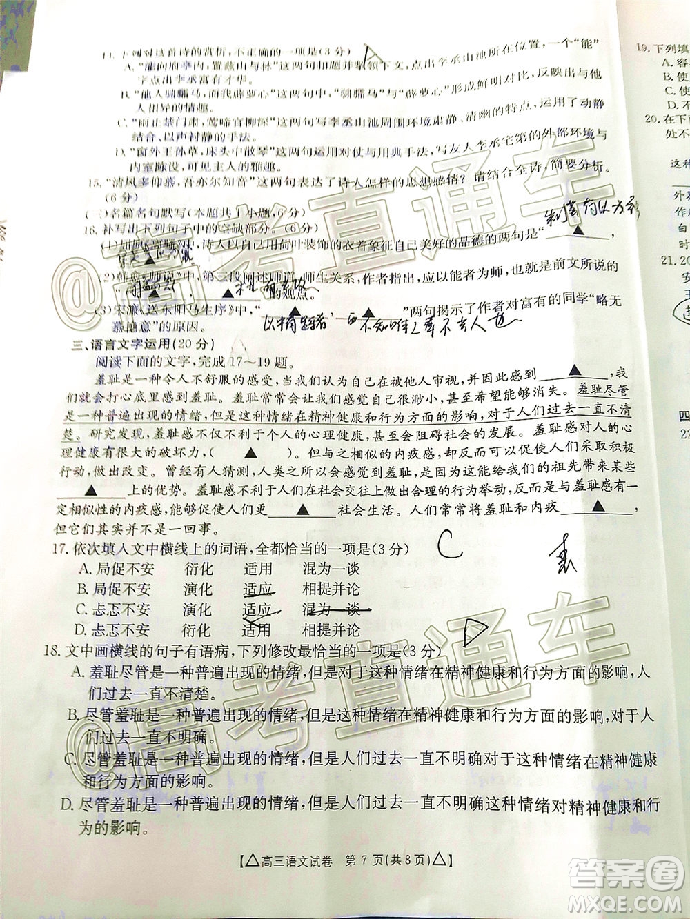 2020年金太陽(yáng)百萬(wàn)聯(lián)考全國(guó)II卷三角形高三語(yǔ)文試題及答案