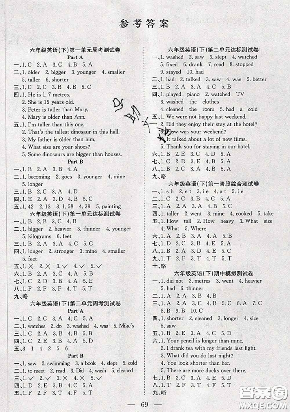 2020新版陽光全優(yōu)大考卷六年級(jí)英語下冊(cè)人教版答案