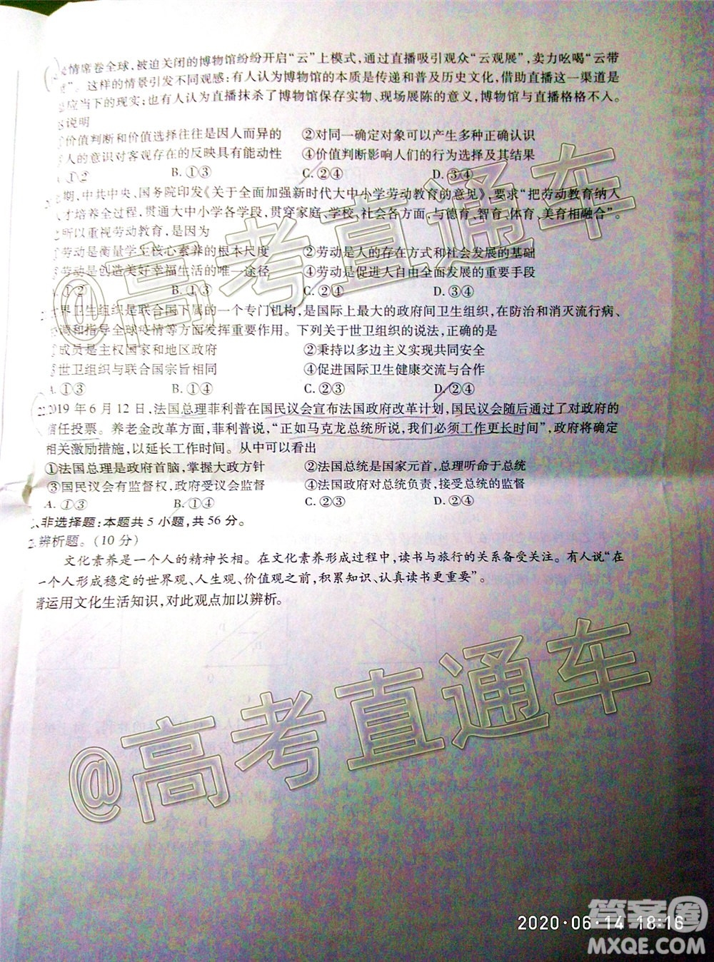 天一大聯(lián)考2019-2020學(xué)年海南省高三年級(jí)第五次模擬考試政治試題及答案