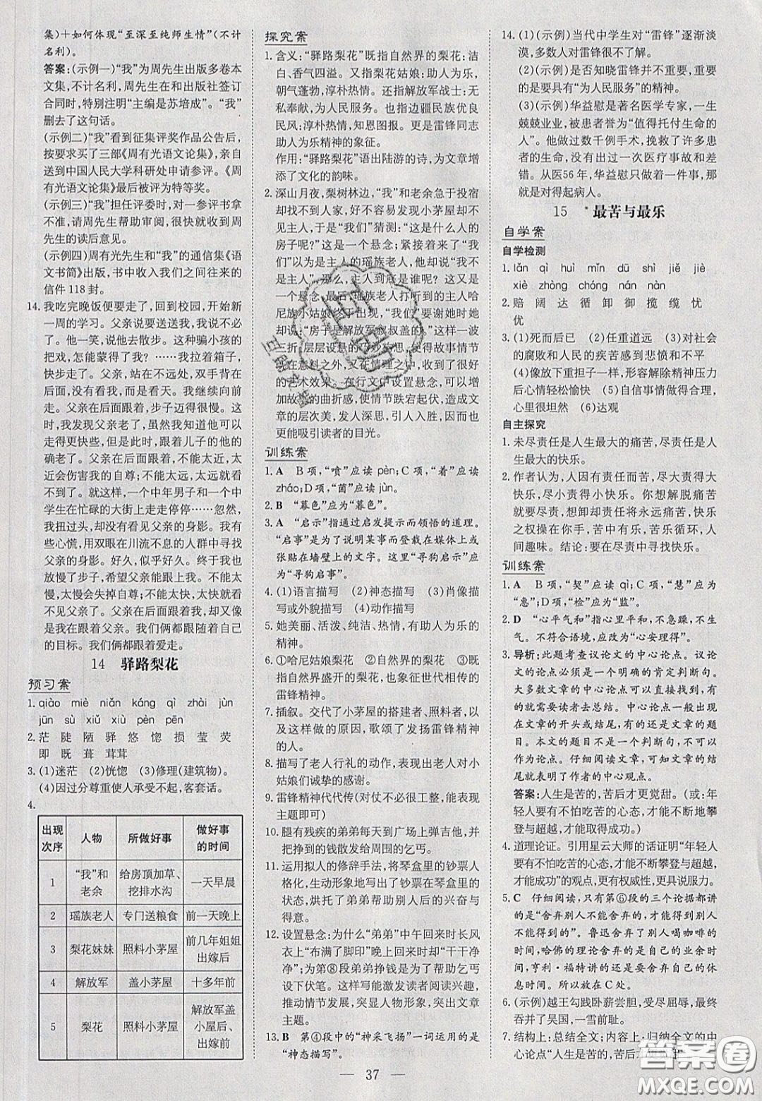 2020初中同步學習導與練導學探究案七年級語文下冊人教版答案