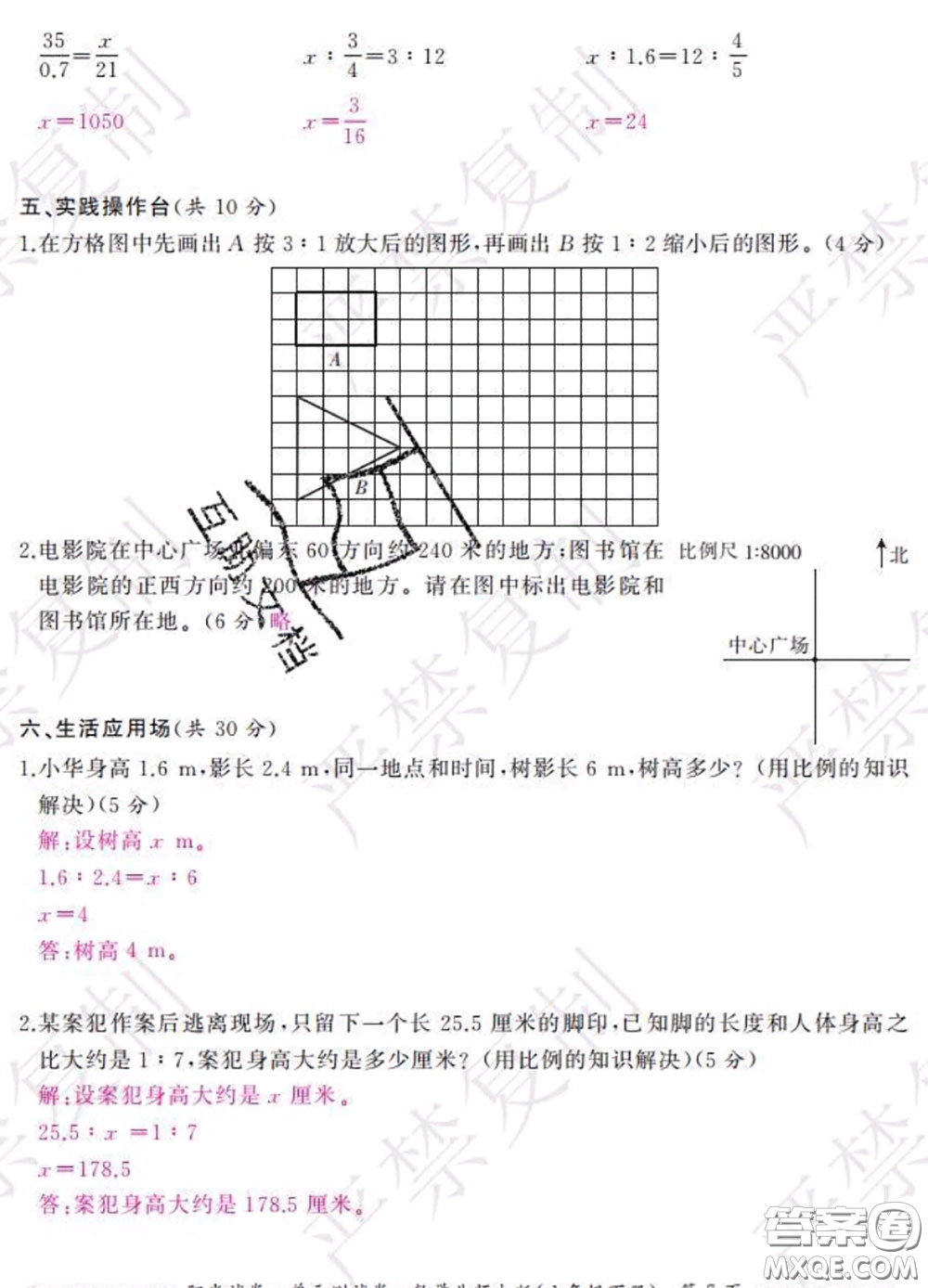 2020春陽光試卷單元測(cè)試卷六年級(jí)數(shù)學(xué)下冊(cè)北師版答案