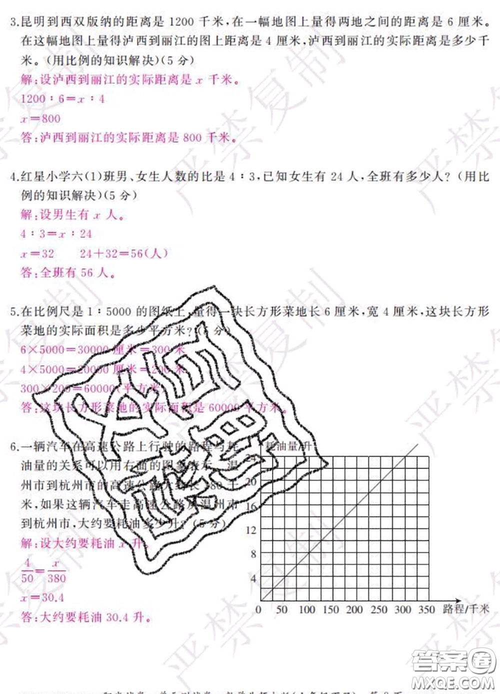 2020春陽光試卷單元測(cè)試卷六年級(jí)數(shù)學(xué)下冊(cè)北師版答案