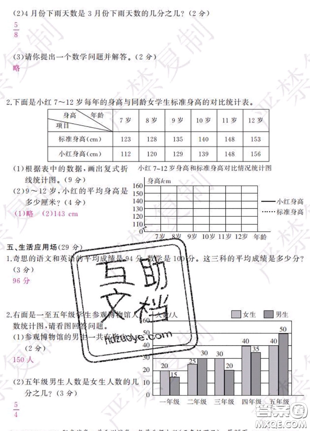 2020春陽(yáng)光試卷單元測(cè)試卷五年級(jí)數(shù)學(xué)下冊(cè)北師版答案