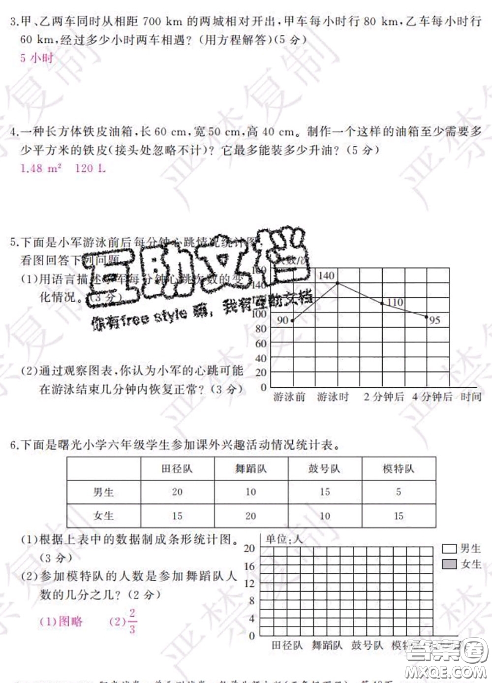 2020春陽(yáng)光試卷單元測(cè)試卷五年級(jí)數(shù)學(xué)下冊(cè)北師版答案