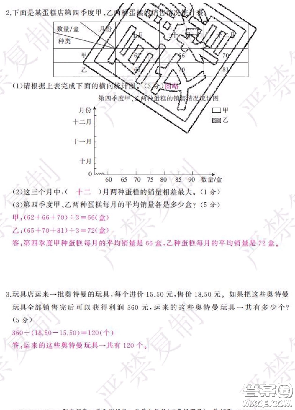 2020春陽光試卷單元測試卷四年級數(shù)學下冊人教版答案