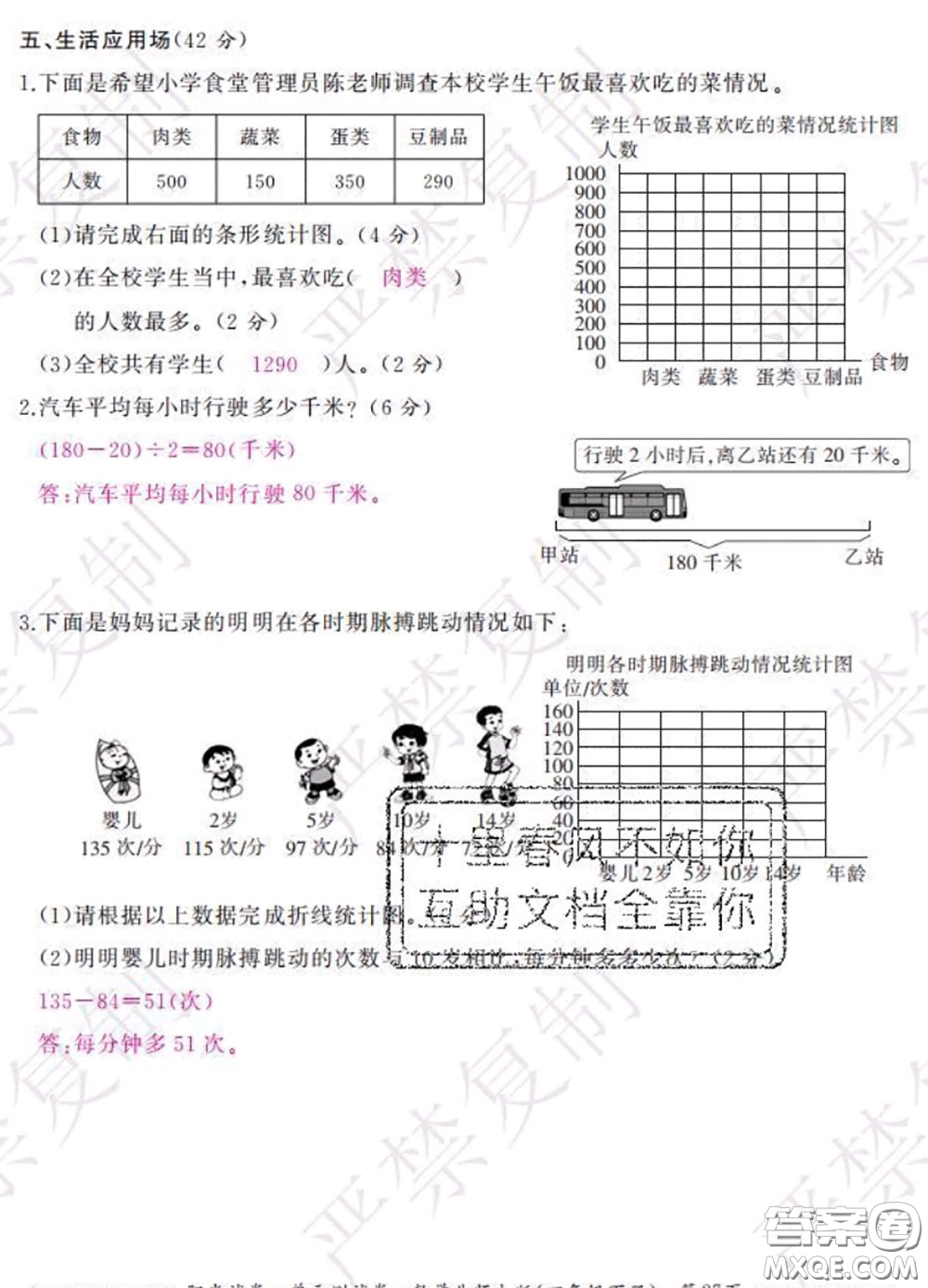 2020春陽光試卷單元測(cè)試卷四年級(jí)數(shù)學(xué)下冊(cè)北師版答案
