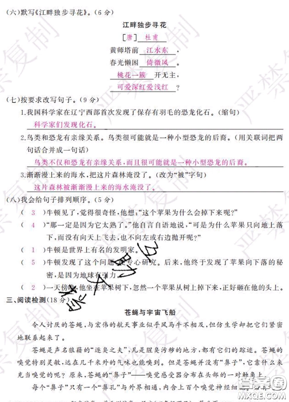 2020春陽(yáng)光試卷單元測(cè)試卷四年級(jí)語(yǔ)文下冊(cè)人教版答案