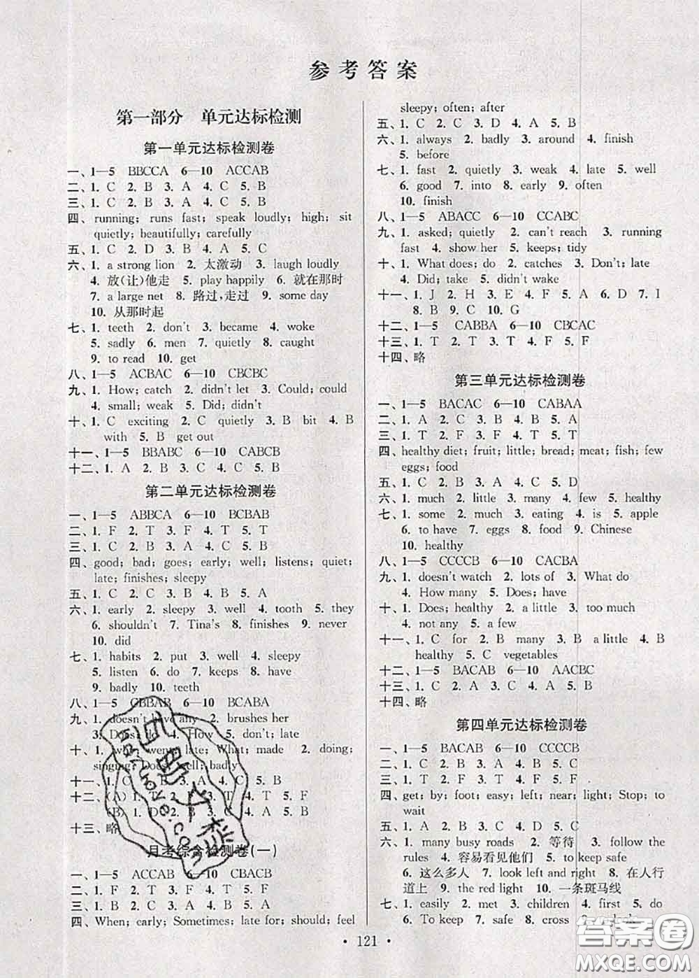 江蘇人民出版社2020春江蘇好卷六年級(jí)英語下冊(cè)譯林版答案