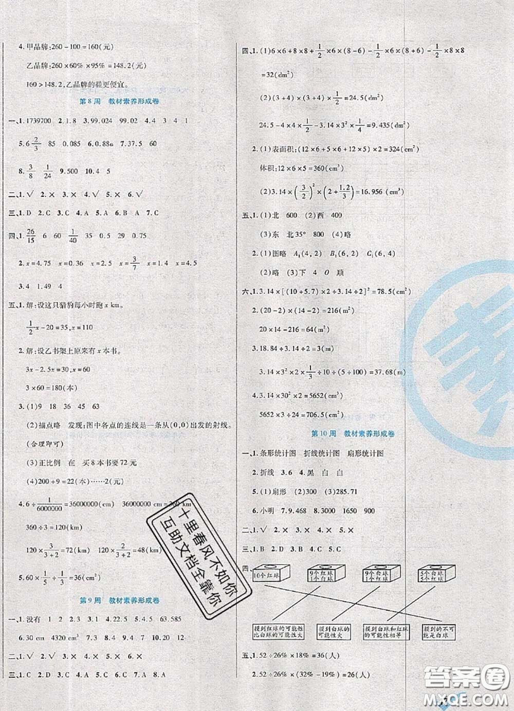 2020新版做對題核心素養(yǎng)卷六年級數(shù)學(xué)下冊人教版答案