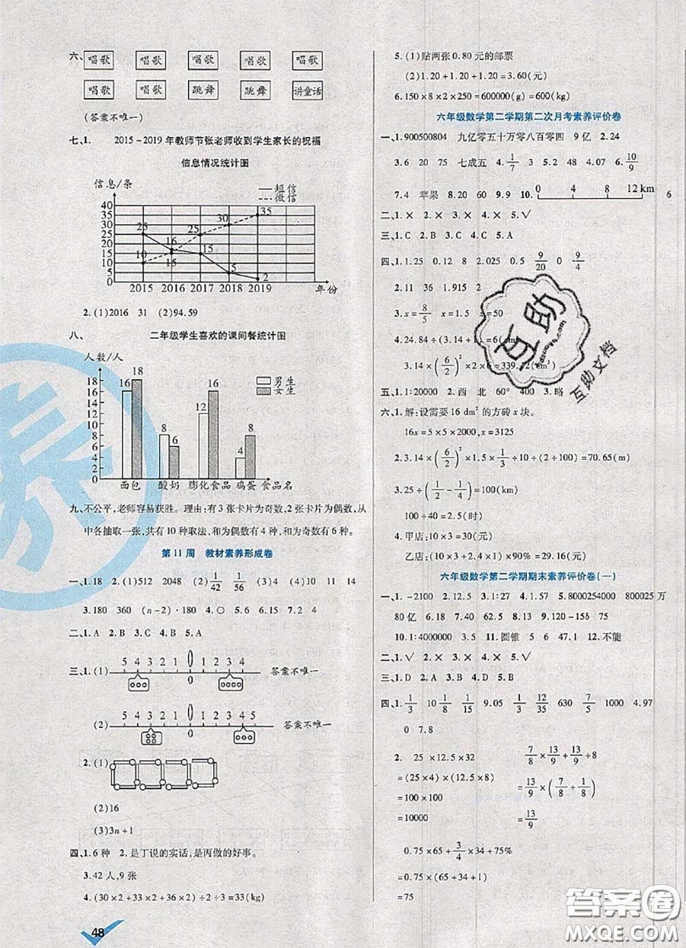 2020新版做對題核心素養(yǎng)卷六年級數(shù)學(xué)下冊人教版答案