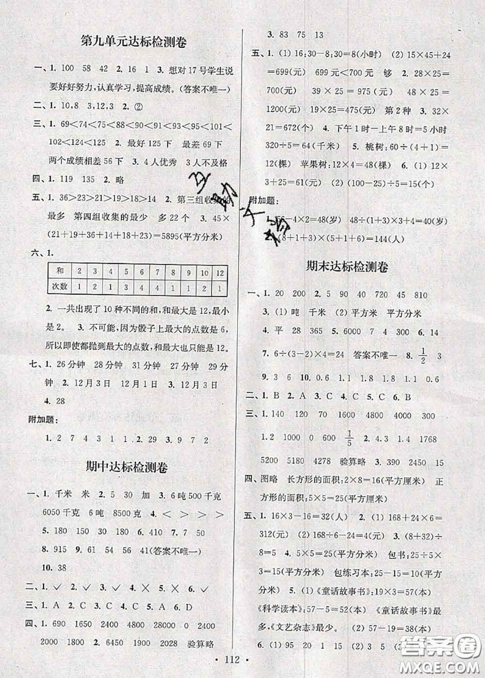 江蘇人民出版社2020春江蘇好卷三年級數(shù)學(xué)下冊江蘇版答案
