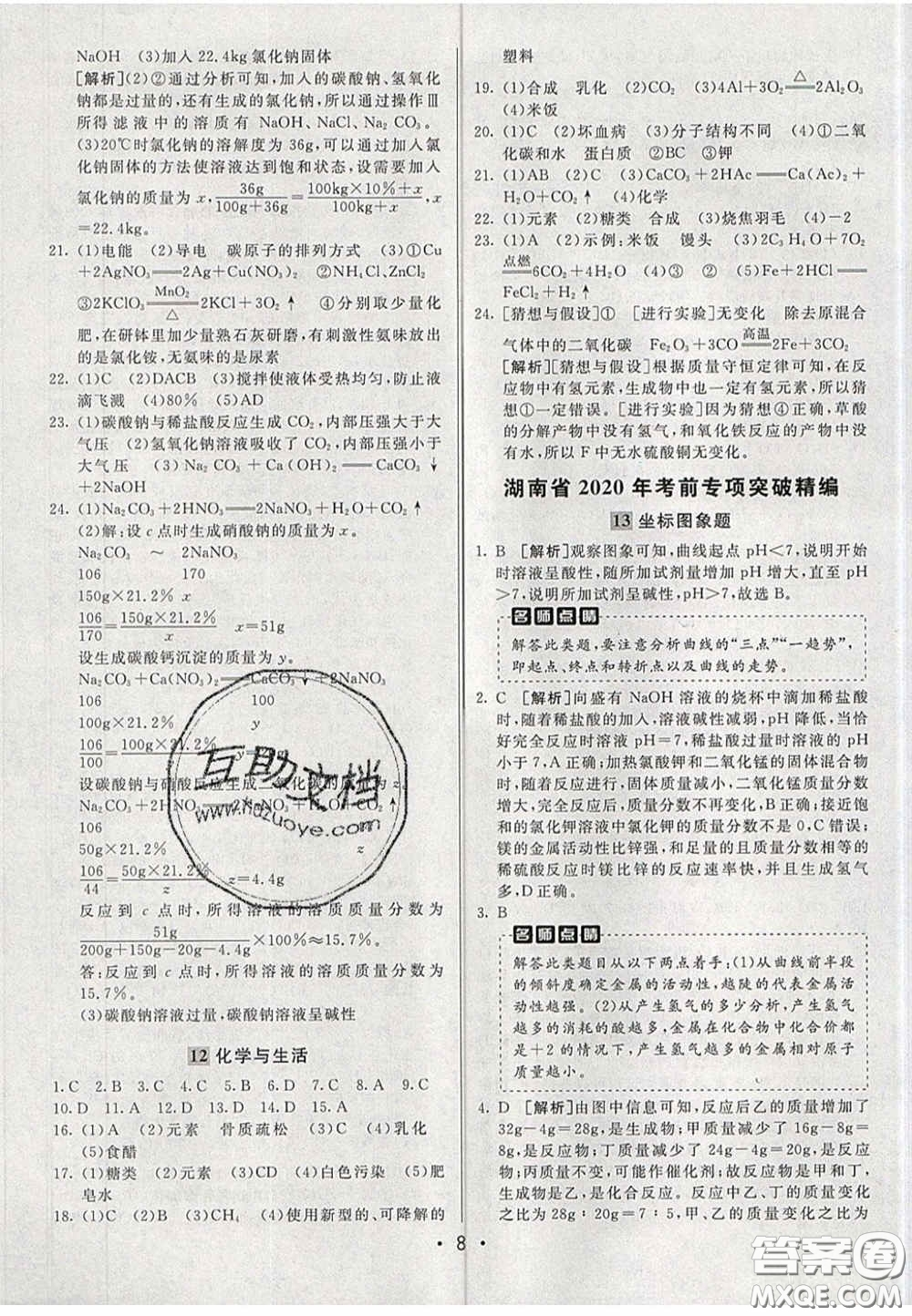 新疆青少年出版社2020直通中考化學湖南專版答案