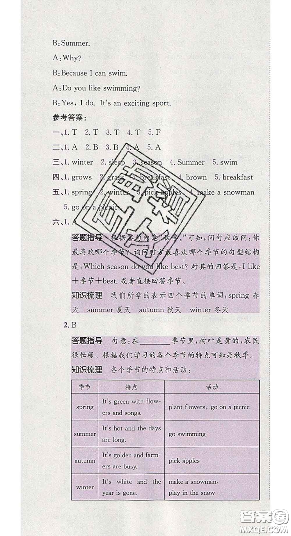 江西高校出版社2020春小卷霸五年級(jí)英語(yǔ)下冊(cè)人教版答案