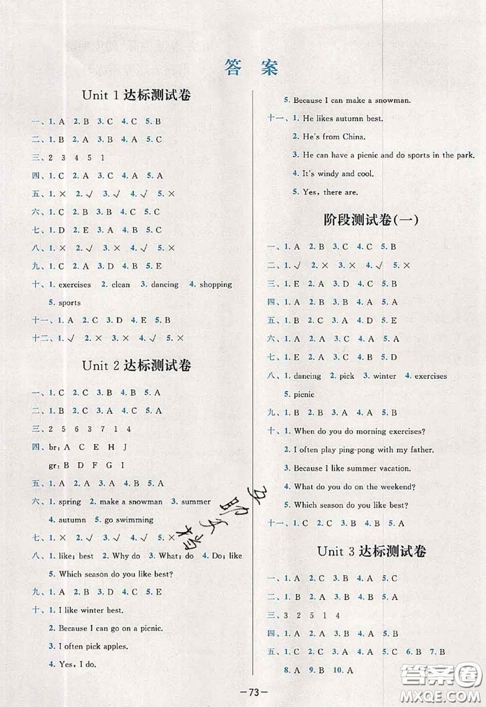 2020新版學(xué)而思基本功全優(yōu)試卷五年級英語下冊人教版答案