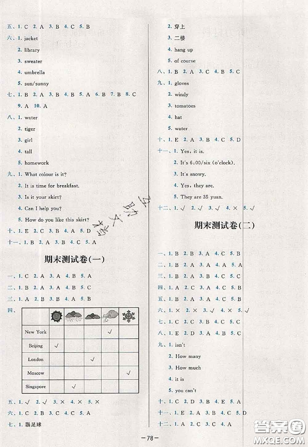 2020新版學(xué)而思基本功全優(yōu)試卷四年級英語下冊人教版答案