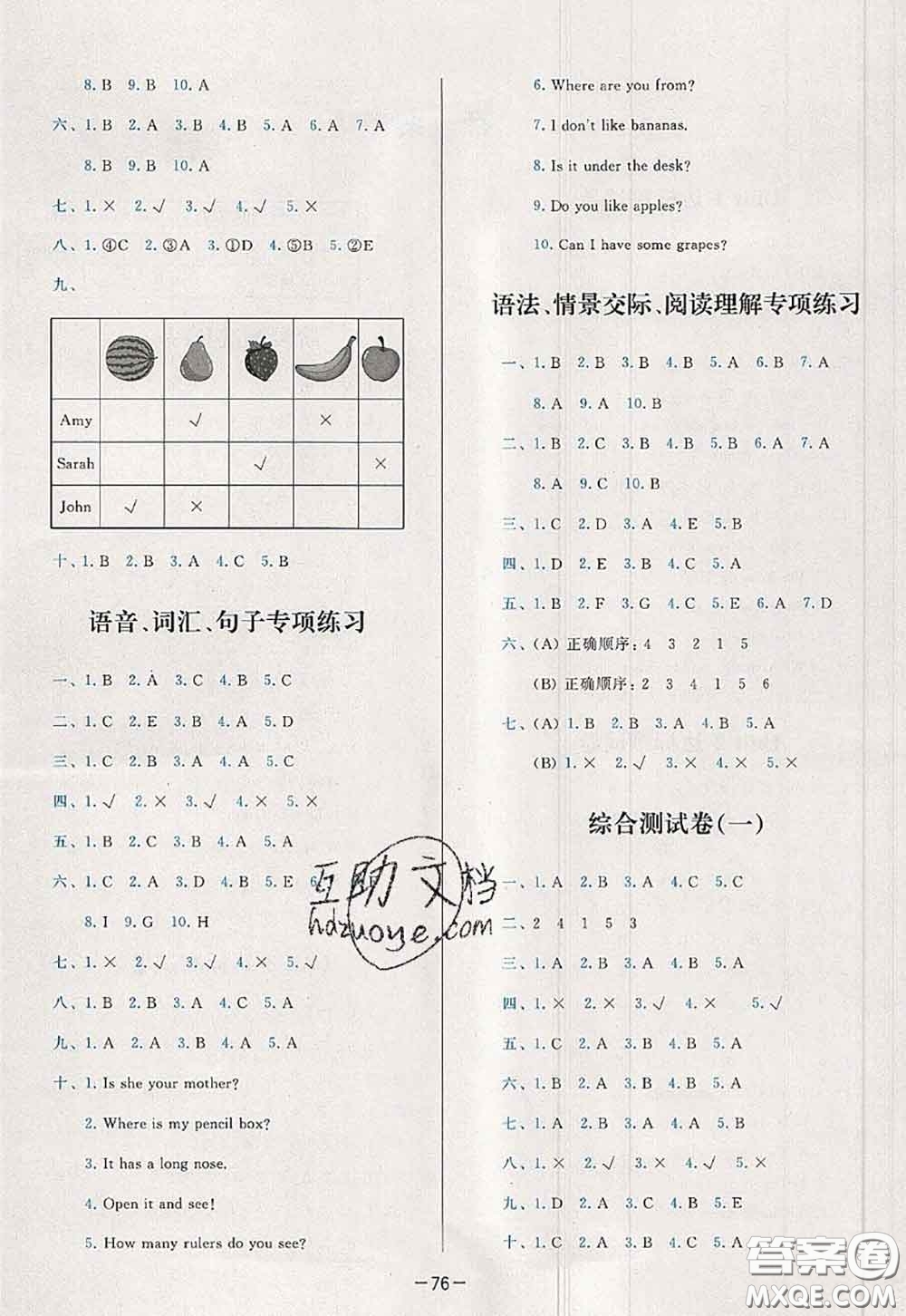 2020新版學而思基本功全優(yōu)試卷三年級英語下冊人教版答案