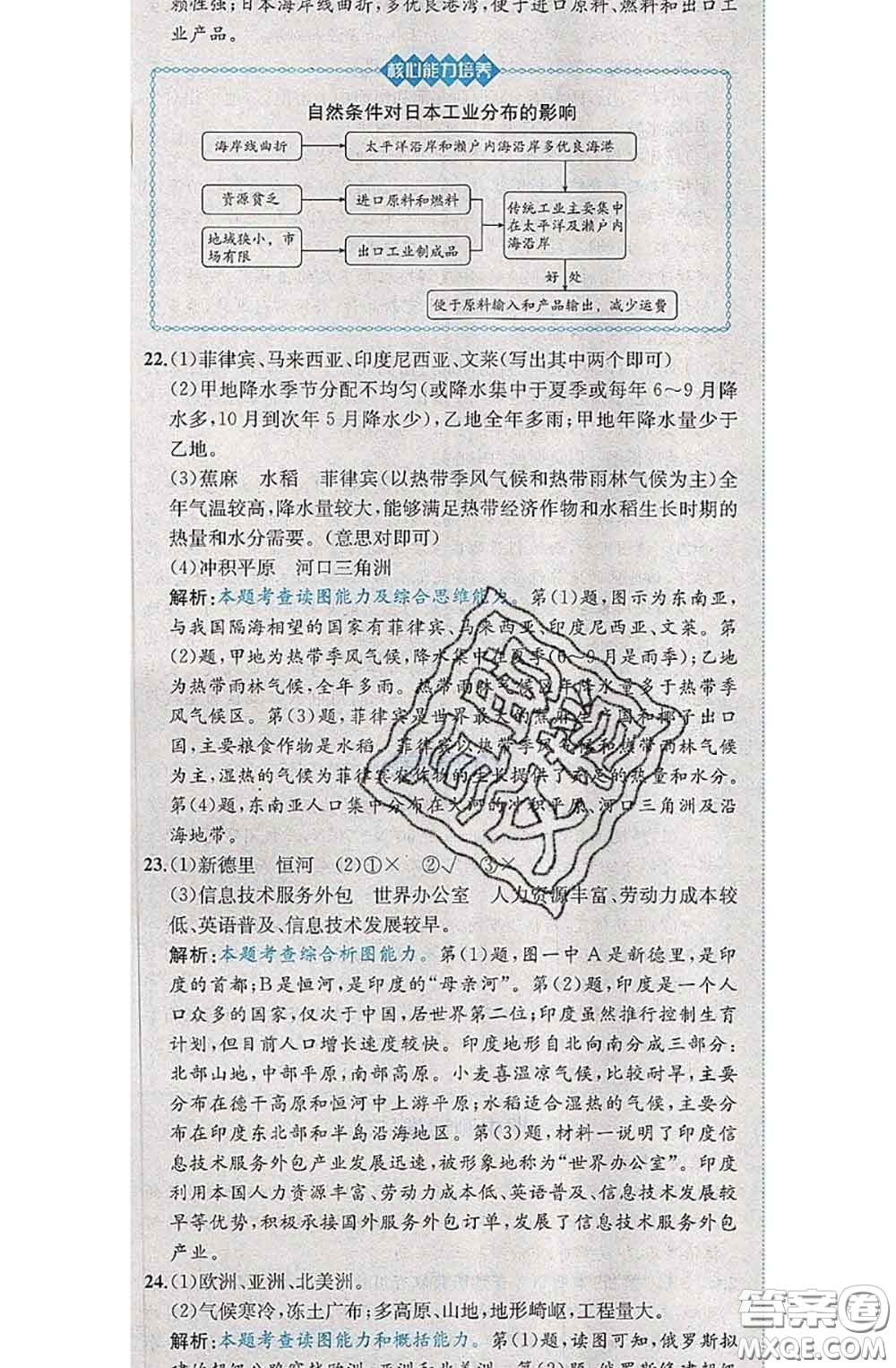 2020春課時練核心素養(yǎng)卷初中同步達標測試卷七年級地理下冊答案