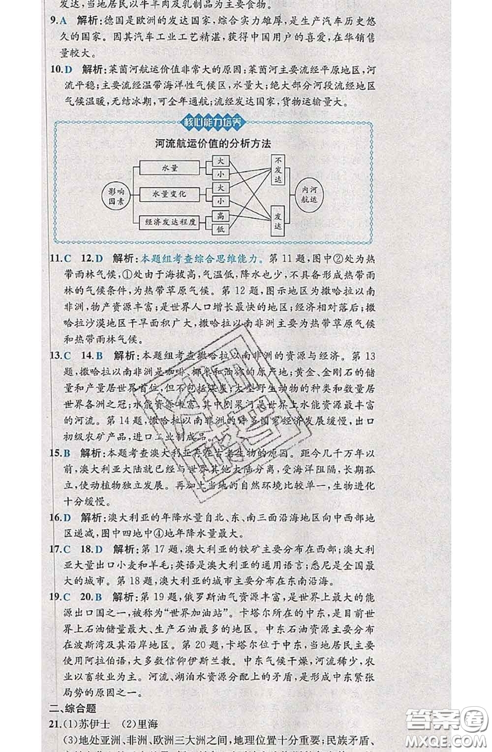 2020春課時練核心素養(yǎng)卷初中同步達標測試卷七年級地理下冊答案