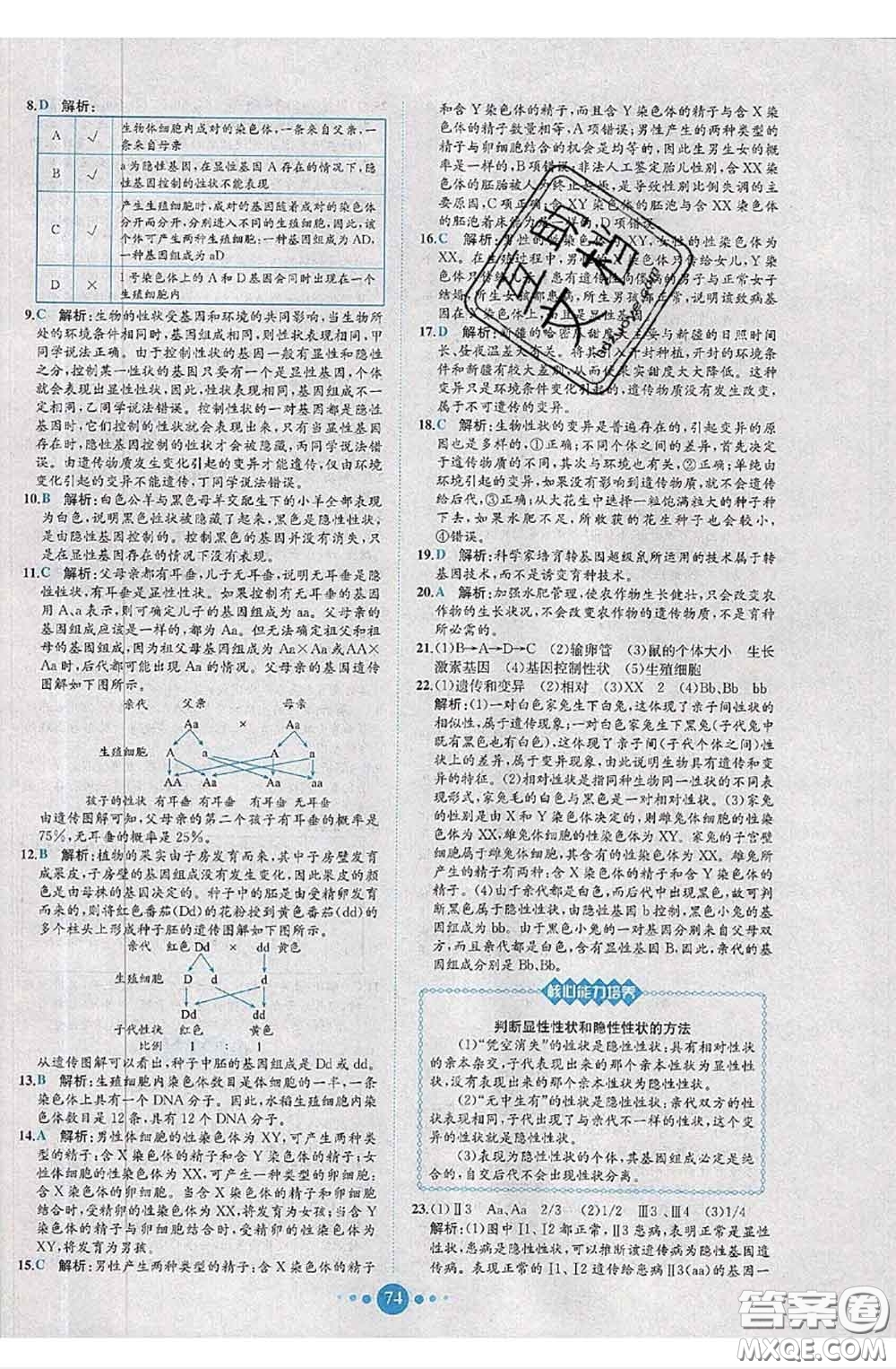 2020春課時練核心素養(yǎng)卷初中同步達(dá)標(biāo)測試卷八年級生物下冊答案