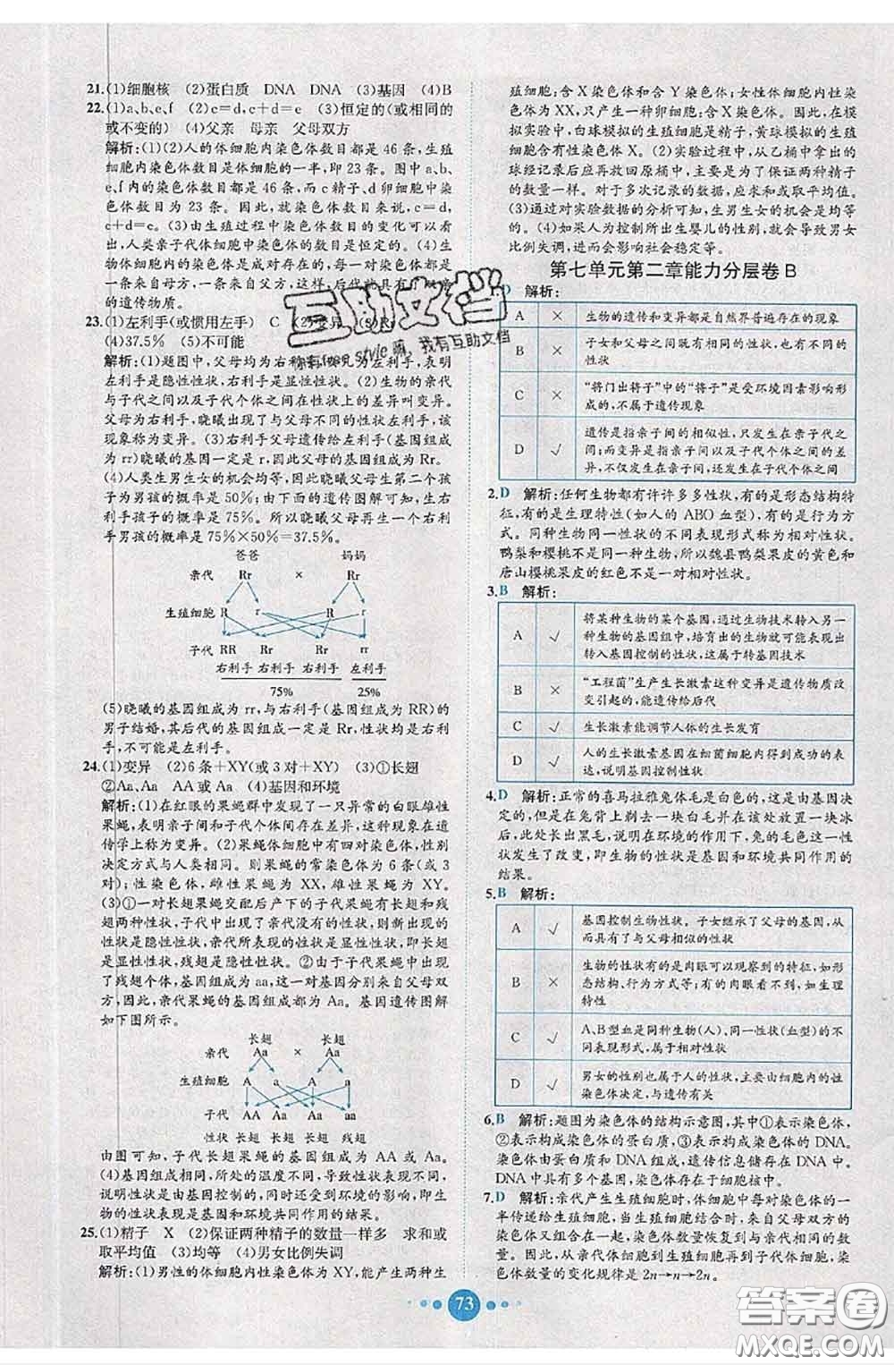2020春課時練核心素養(yǎng)卷初中同步達(dá)標(biāo)測試卷八年級生物下冊答案