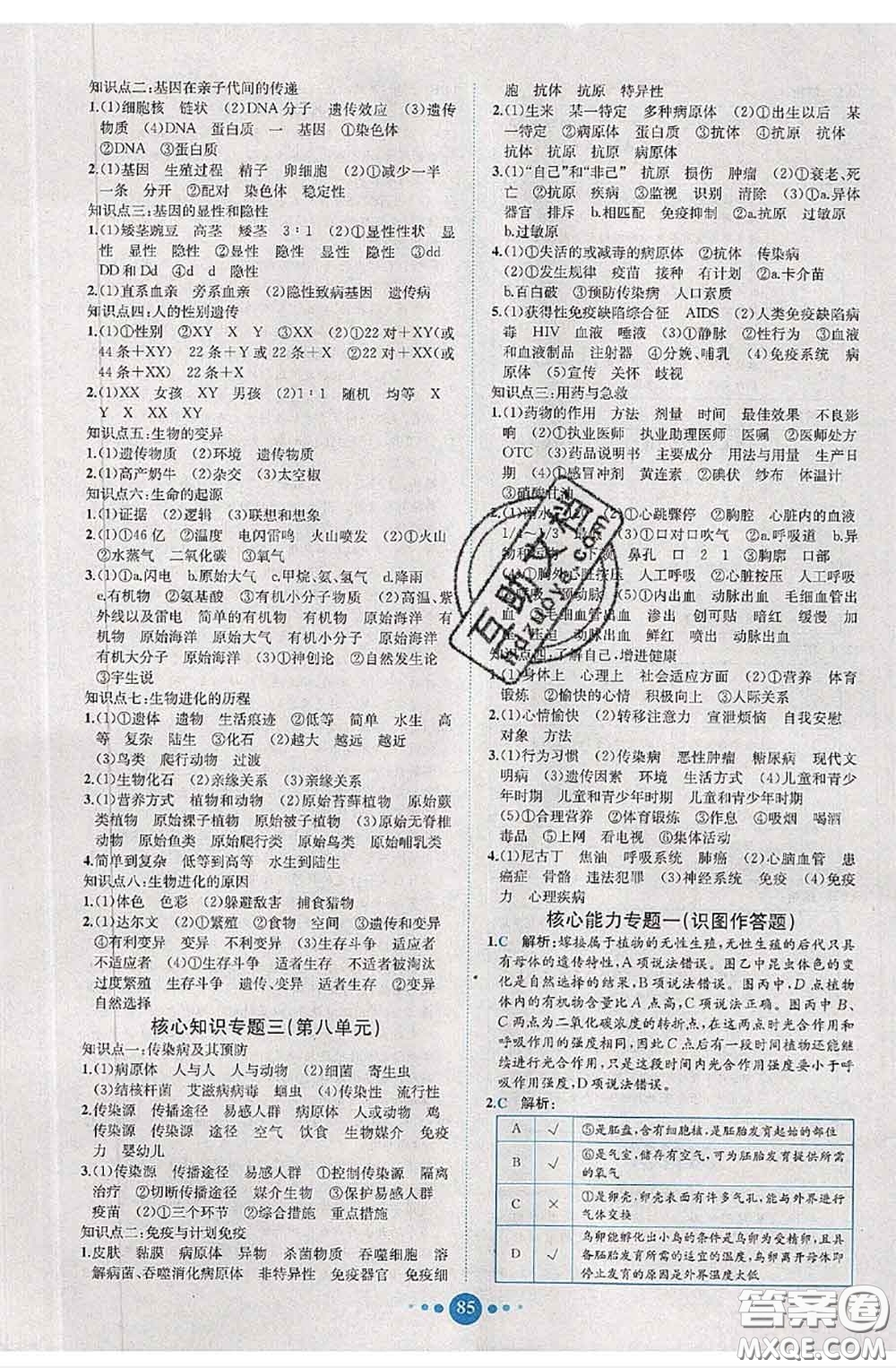 2020春課時練核心素養(yǎng)卷初中同步達(dá)標(biāo)測試卷八年級生物下冊答案