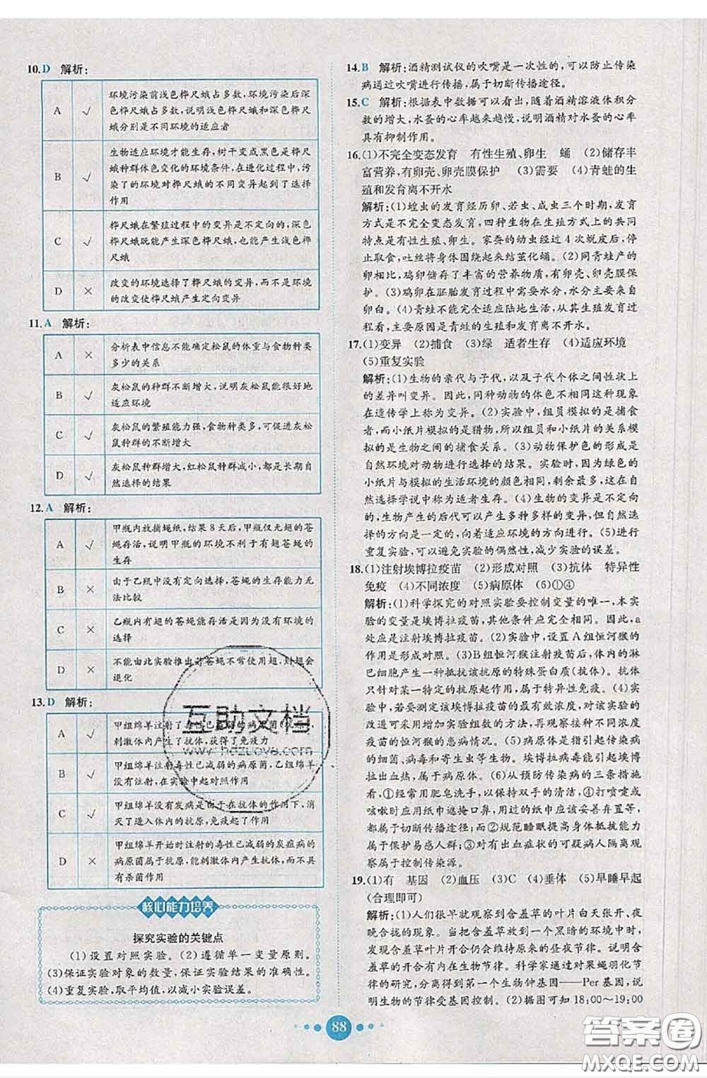 2020春課時練核心素養(yǎng)卷初中同步達(dá)標(biāo)測試卷八年級生物下冊答案