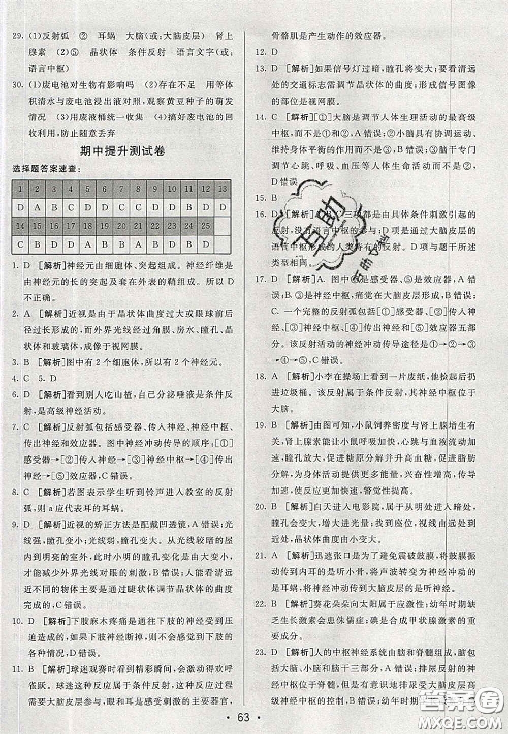 2020期末考向標(biāo)海淀新編跟蹤突破測試卷七年級生物下冊魯科版答案