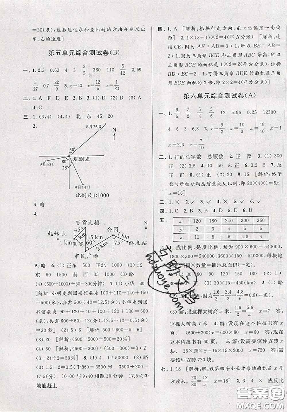 新世紀(jì)出版社2020年亮點(diǎn)給力大試卷六年級(jí)數(shù)學(xué)下冊(cè)江蘇版答案