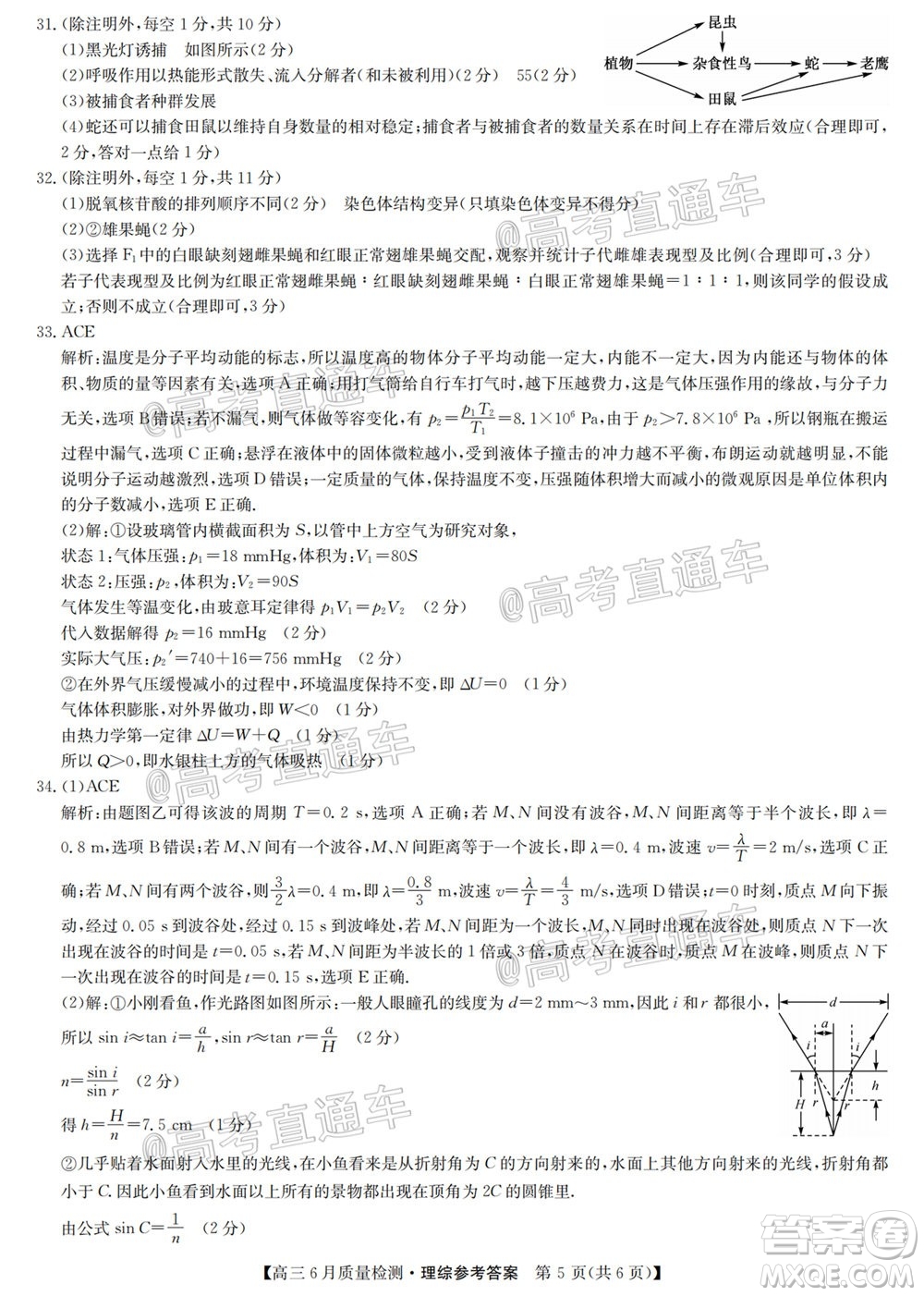 九師聯盟2019-2020學年高三6月質量檢測理科綜合試題及答案
