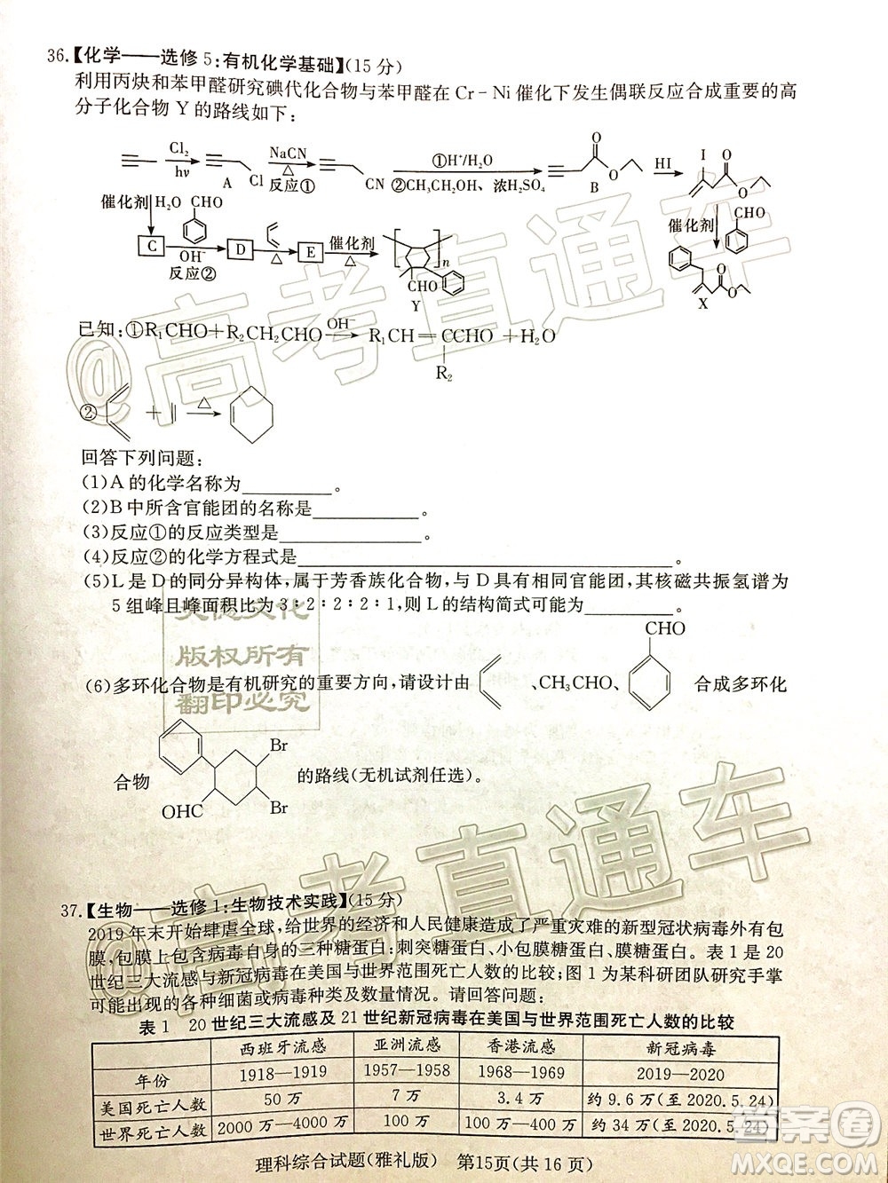 炎德英才大聯(lián)考雅禮中學(xué)2020屆高考模擬卷二理科綜合試題及答案